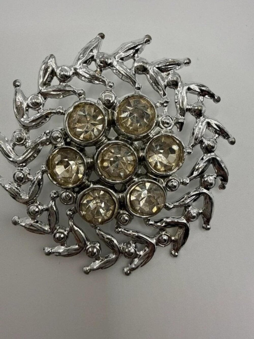 Vintage Style Silver Tone Swirling Swallows Rhinestone Statement Brooch Pin - Picture 2 of 3